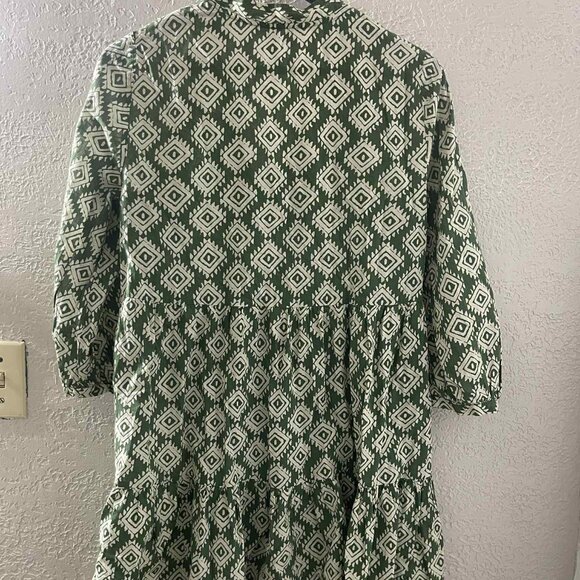ZARA MINI CADIE GREEN PRINTED V-NECK‎ DRESS SIZE XSMALL 100% COTTON - Picture 2 of 6